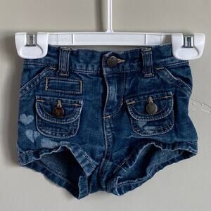 Old Navy Baby Girls Short Blue Denim With Hearts Shorts Sz 12-18m Summer